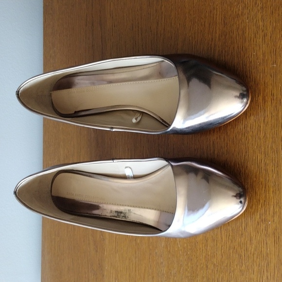 Zara Rose Gold Metallic Block Heel Pumps Square Toe Size 40 US 9 Wedding - Picture 3 of 11